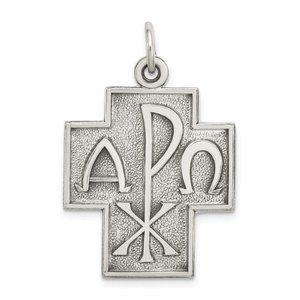 Sterling Silver Antiqued Alpha Omega Cross Pendant New Religious Charm 925